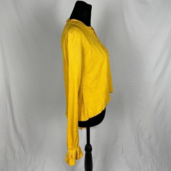 Free People Cropped Yellow Ribbed Long Sleeve Henley - Women’s XS - Picture 2 of 5